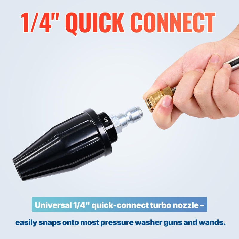 YAMATIC Pressure Washer Tips Turbo Nozzle, 360Â° Rotating Spray Turbo 3000 PSI 4.0GPM with 1/4" Quick Connector, Compatible with Ryobi, Greenworks, Craftsman, Troybilt, Simpson - Image 4